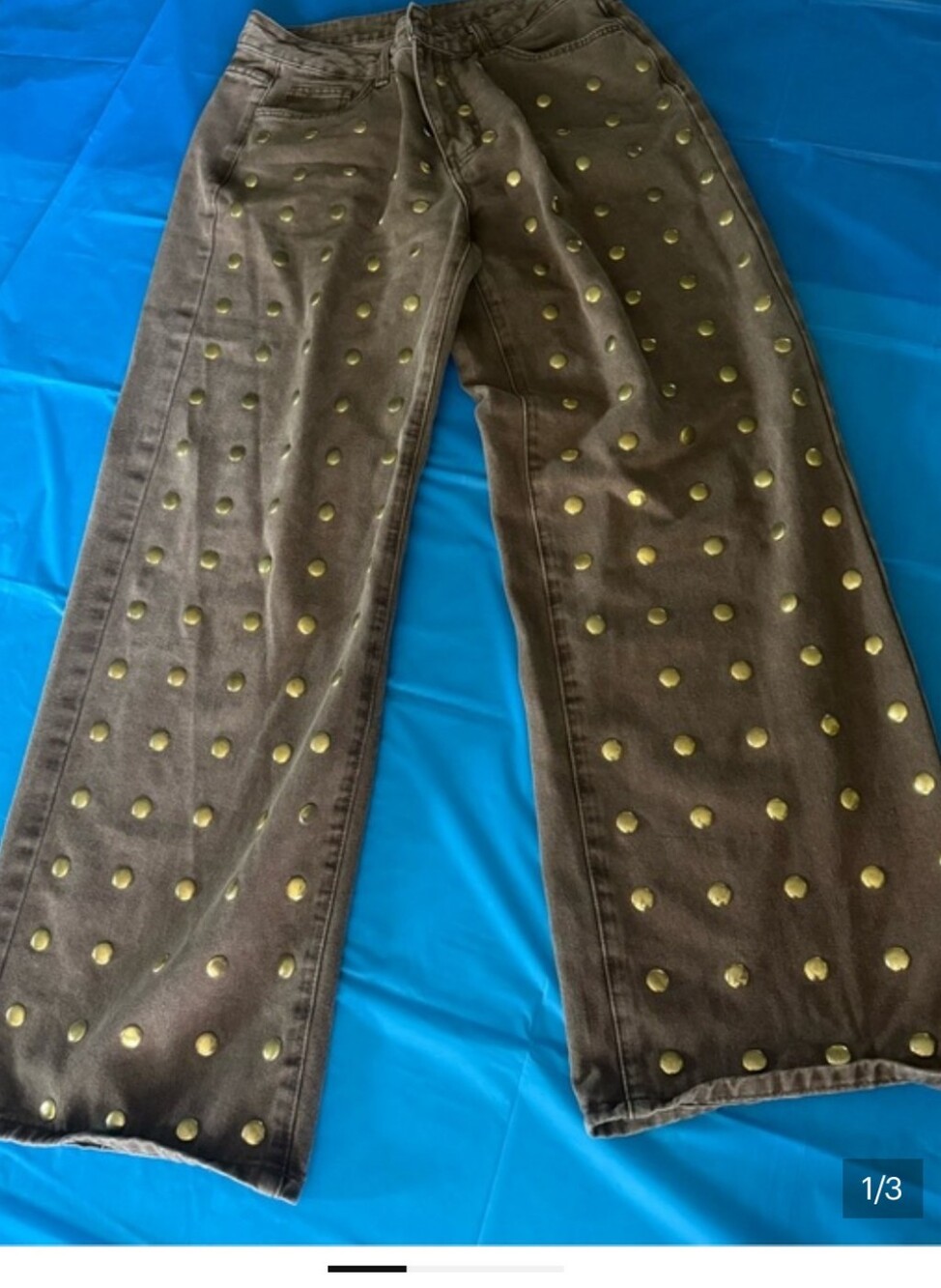 SHEIN Brown Jeans with Gold Stud Detail